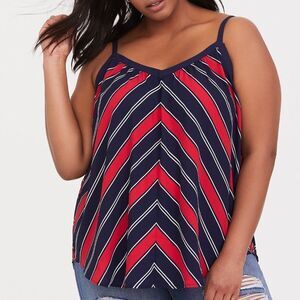 NWT TORRID Blue Red Chevron Georgette Swing Cami Sleeveless Tank Blouse Sz 00